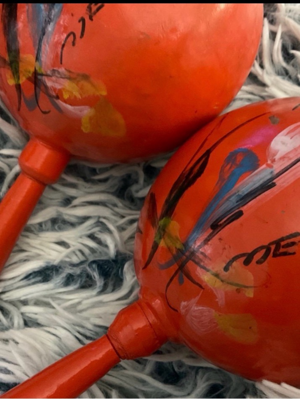 Vintage Pair of Maracas Mexican Souvenirs, Orange-Red Rattles Noise Makers